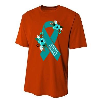 Sexual Assault Awareness Floral Teal Ribbon Awareness Gift Funny Gift Performance Sprint T-Shirt