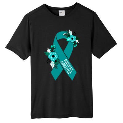 Sexual Assault Awareness Floral Teal Ribbon Awareness Gift Funny Gift Tall Fusion ChromaSoft Performance T-Shirt