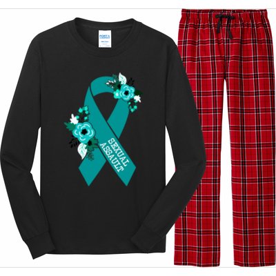 Sexual Assault Awareness Floral Teal Ribbon Awareness Gift Funny Gift Long Sleeve Pajama Set