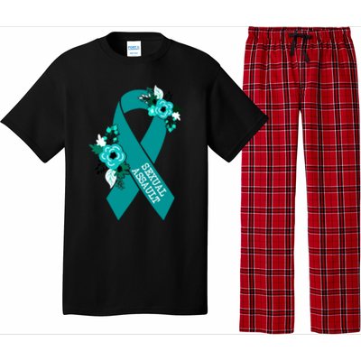 Sexual Assault Awareness Floral Teal Ribbon Awareness Gift Funny Gift Pajama Set