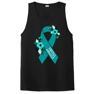 Sexual Assault Awareness Floral Teal Ribbon Awareness Gift Funny Gift PosiCharge Competitor Tank