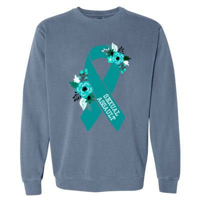 Sexual Assault Awareness Floral Teal Ribbon Awareness Gift Funny Gift Garment-Dyed Sweatshirt