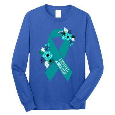 Sexual Assault Awareness Floral Teal Ribbon Awareness Gift Funny Gift Long Sleeve Shirt