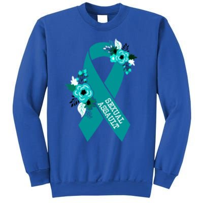 Sexual Assault Awareness Floral Teal Ribbon Awareness Gift Funny Gift Sweatshirt