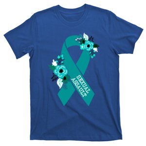 Sexual Assault Awareness Floral Teal Ribbon Awareness Gift Funny Gift T-Shirt