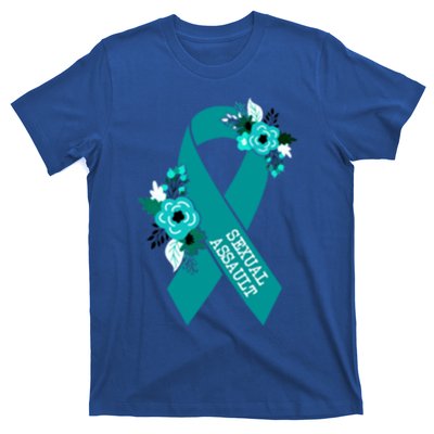 Sexual Assault Awareness Floral Teal Ribbon Awareness Gift Funny Gift T-Shirt