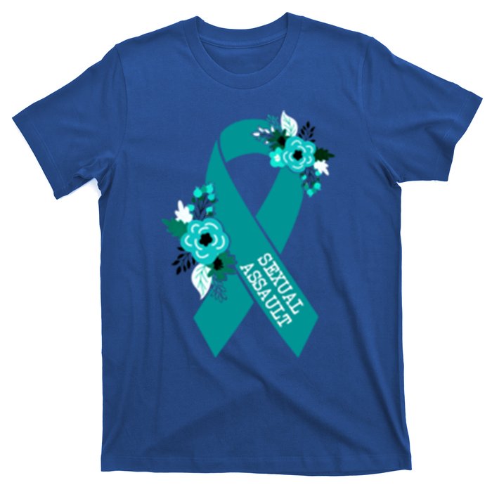 Sexual Assault Awareness Floral Teal Ribbon Awareness Gift Funny Gift T-Shirt