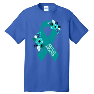 Sexual Assault Awareness Floral Teal Ribbon Awareness Gift Funny Gift Tall T-Shirt