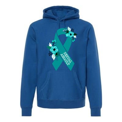 Sexual Assault Awareness Floral Teal Ribbon Awareness Gift Funny Gift Premium Hoodie