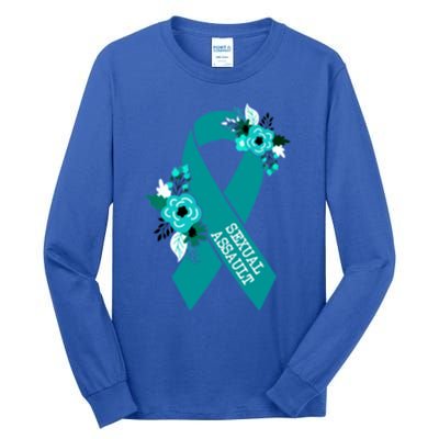 Sexual Assault Awareness Floral Teal Ribbon Awareness Gift Funny Gift Tall Long Sleeve T-Shirt