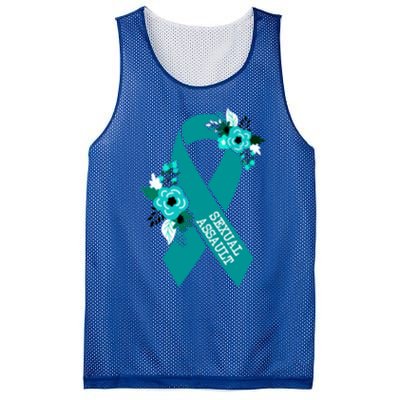 Sexual Assault Awareness Floral Teal Ribbon Awareness Gift Funny Gift Mesh Reversible Basketball Jersey Tank