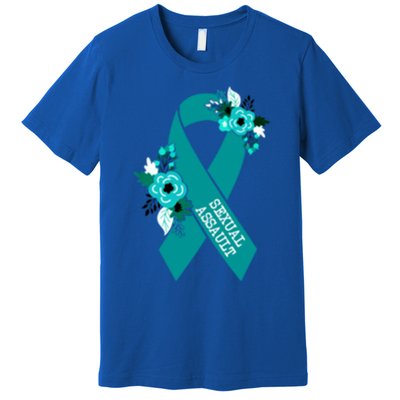 Sexual Assault Awareness Floral Teal Ribbon Awareness Gift Funny Gift Premium T-Shirt