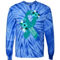 Sexual Assault Awareness Floral Teal Ribbon Awareness Gift Funny Gift Tie-Dye Long Sleeve Shirt