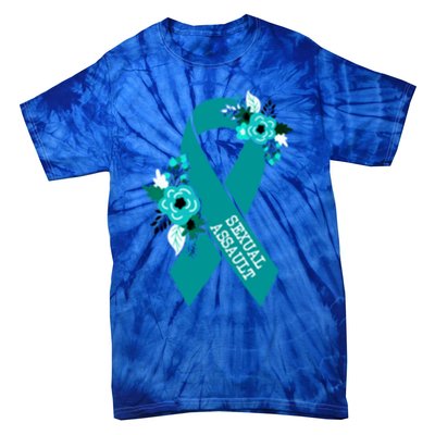 Sexual Assault Awareness Floral Teal Ribbon Awareness Gift Funny Gift Tie-Dye T-Shirt