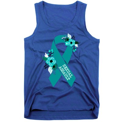 Sexual Assault Awareness Floral Teal Ribbon Awareness Gift Funny Gift Tank Top