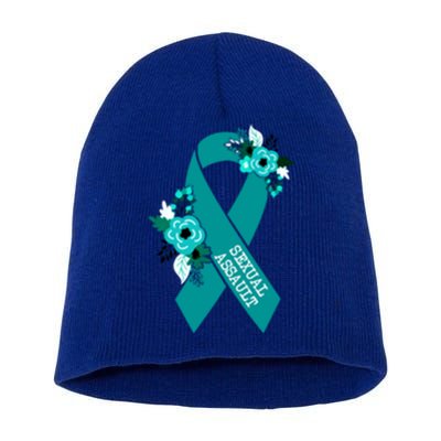 Sexual Assault Awareness Floral Teal Ribbon Awareness Gift Funny Gift Short Acrylic Beanie