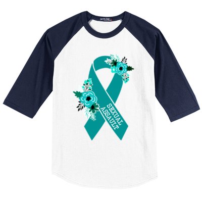 Sexual Assault Awareness Floral Teal Ribbon Awareness Gift Funny Gift Baseball Sleeve Shirt