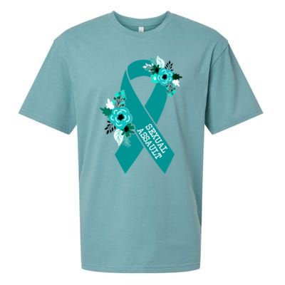 Sexual Assault Awareness Floral Teal Ribbon Awareness Gift Funny Gift Sueded Cloud Jersey T-Shirt