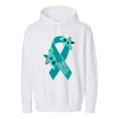 Sexual Assault Awareness Floral Teal Ribbon Awareness Gift Funny Gift Garment-Dyed Fleece Hoodie