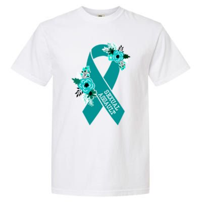 Sexual Assault Awareness Floral Teal Ribbon Awareness Gift Funny Gift Garment-Dyed Heavyweight T-Shirt