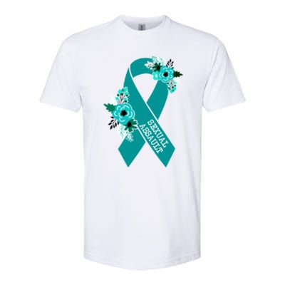 Sexual Assault Awareness Floral Teal Ribbon Awareness Gift Funny Gift Softstyle CVC T-Shirt