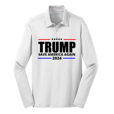 Save America Again Trump 2024 Political Silk Touch Performance Long Sleeve Polo