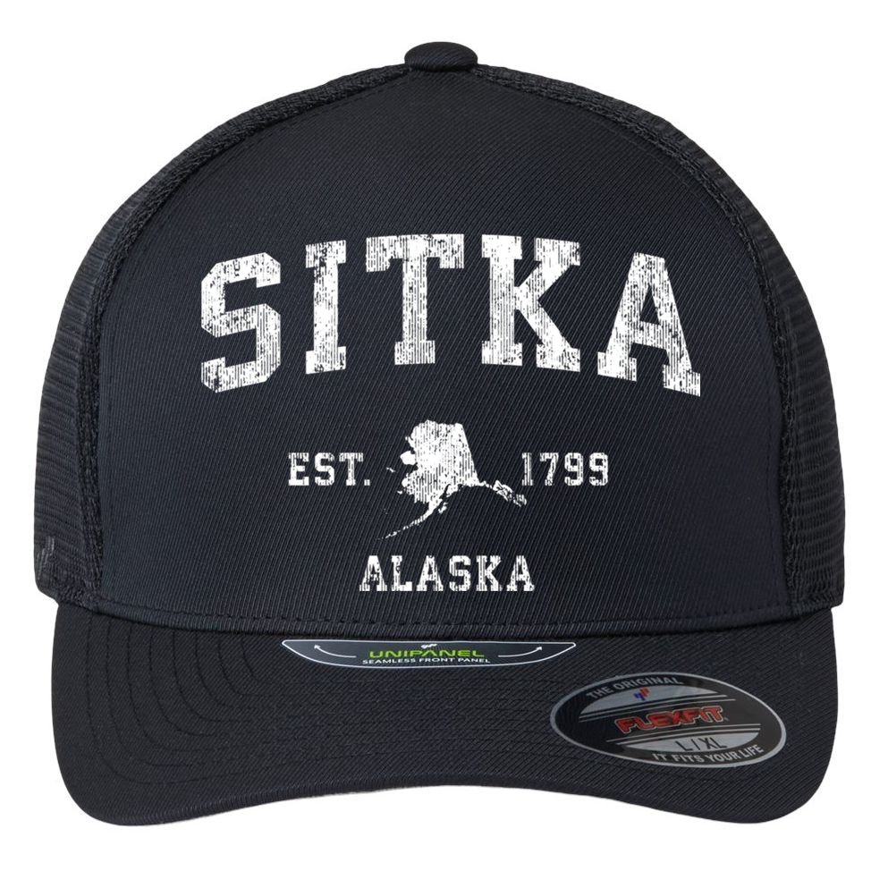 Sitka Alaska Ak Vintage Athletic Sports Flexfit Unipanel Trucker Cap