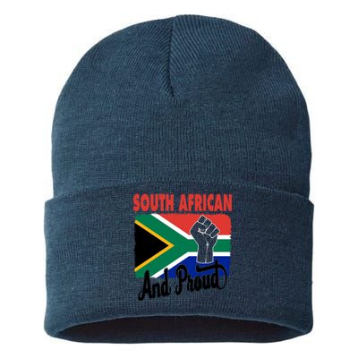 South African And Proud Love South Africa Flag Sustainable Knit Beanie