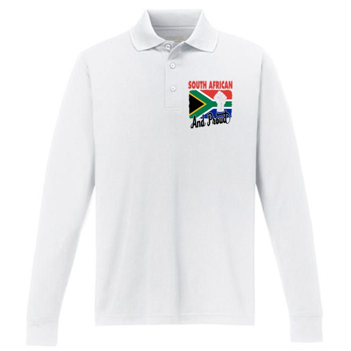 South African And Proud Love South Africa Flag Performance Long Sleeve Polo