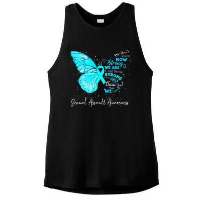 Sexual Assault Awareness Teal Ribbon Butterfly Ladies PosiCharge Tri-Blend Wicking Tank