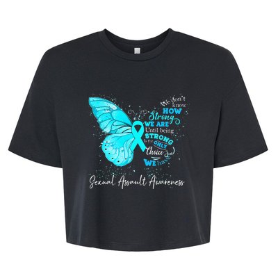 Sexual Assault Awareness Teal Ribbon Butterfly Bella+Canvas Jersey Crop Tee