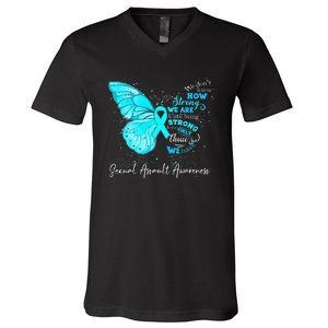 Sexual Assault Awareness Teal Ribbon Butterfly V-Neck T-Shirt