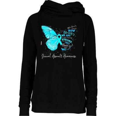 Sexual Assault Awareness Teal Ribbon Butterfly Womens Funnel Neck Pullover Hood