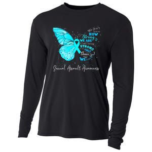 Sexual Assault Awareness Teal Ribbon Butterfly Cooling Performance Long Sleeve Crew