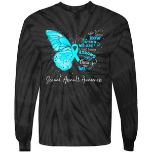 Sexual Assault Awareness Teal Ribbon Butterfly Tie-Dye Long Sleeve Shirt