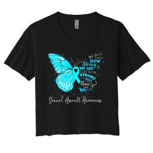 Sexual Assault Awareness Teal Ribbon Butterfly Women's Crop Top Tee