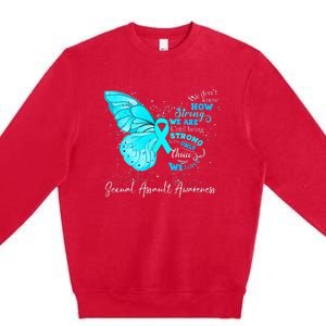 Sexual Assault Awareness Teal Ribbon Butterfly Premium Crewneck Sweatshirt