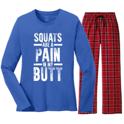 Squats Are A Pain In My Butt Funny Fitness Gym Lovers Great Gift Women's Long Sleeve Flannel Pajama Set 