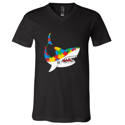 Shark Autism Awarness Shark Mama Autism Awareness Mother's Day V-Neck T-Shirt