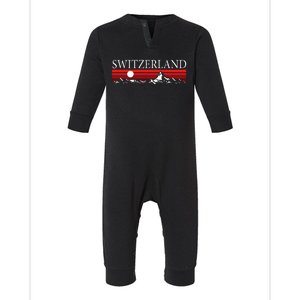 Swiss Alps And Red Sunset Switzerland Mountains Infant Fleece One Piece