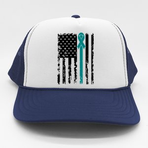 Sexual Assault Awareness Teal Ribbon American Flag Meaningful Gift Trucker Hat