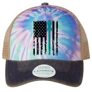 Sexual Assault Awareness Teal Ribbon American Flag Meaningful Gift Legacy Tie Dye Trucker Hat