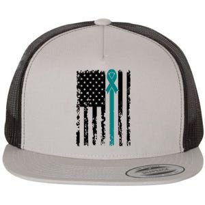 Sexual Assault Awareness Teal Ribbon American Flag Meaningful Gift Flat Bill Trucker Hat