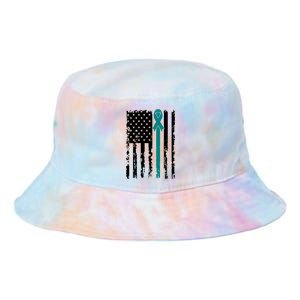 Sexual Assault Awareness Teal Ribbon American Flag Meaningful Gift Tie Dye Newport Bucket Hat