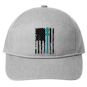 Sexual Assault Awareness Teal Ribbon American Flag Meaningful Gift 7-Panel Snapback Hat