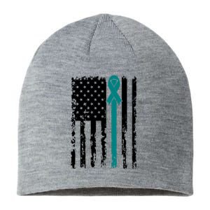 Sexual Assault Awareness Teal Ribbon American Flag Meaningful Gift Sustainable Beanie