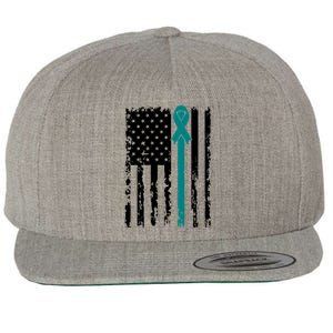 Sexual Assault Awareness Teal Ribbon American Flag Meaningful Gift Wool Snapback Cap