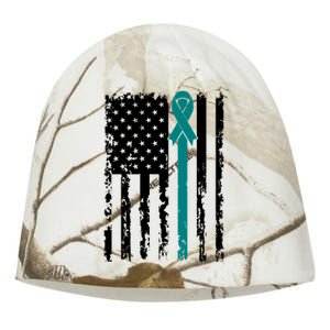 Sexual Assault Awareness Teal Ribbon American Flag Meaningful Gift Kati - Camo Knit Beanie