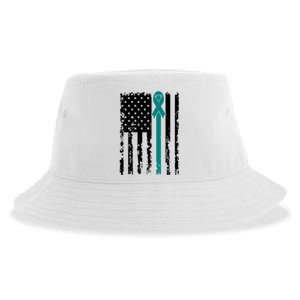 Sexual Assault Awareness Teal Ribbon American Flag Meaningful Gift Sustainable Bucket Hat