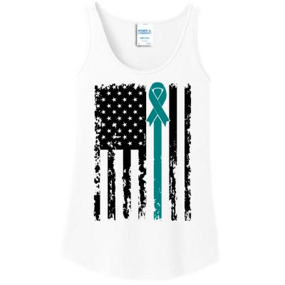 Sexual Assault Awareness Teal Ribbon American Flag Meaningful Gift Ladies Essential Tank